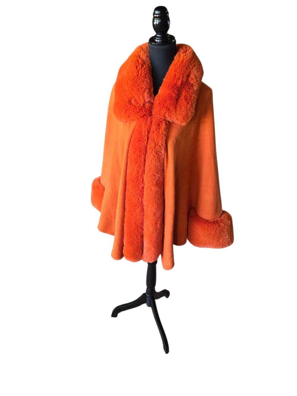 Orange Faux-Fur Trim Cape Coat